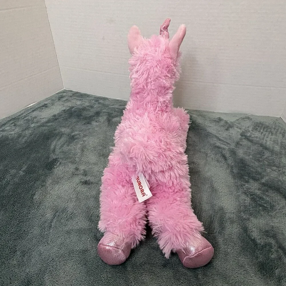 Aurora Llama Unicorn Plush Pink Stuffed Animal Toy 2020 Laying Flat 13”